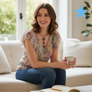 Marc Jacobs Silk Chiffon Backless Multicolor Short Sleeve Top Blouse size S